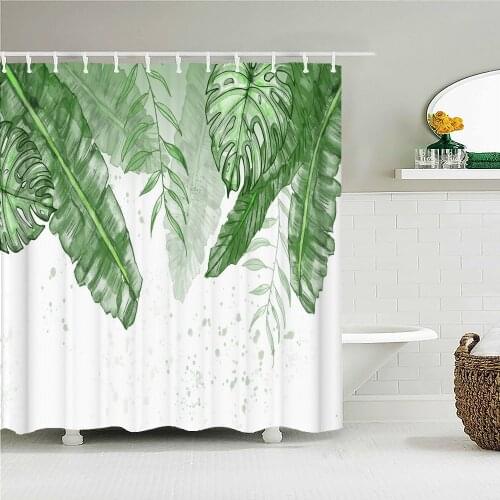 Waterproof Shower Curtain Green Plant leaf leaves Polyester Fabric 3D Printing Bathroom Curtains for Bathroom Decor with Hooks