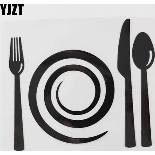 YJZT 14.1CM×12.4CM Tableware Car Sticker Fork Knife Spoon Vinyl Decal Black/Silver 13E-0046