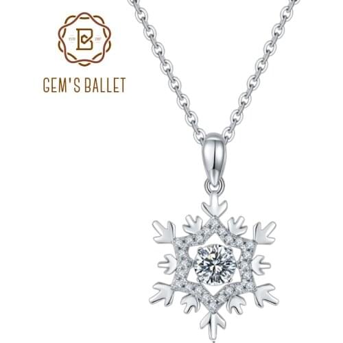 GEMS BALLET Snowflake Moissanite Diamond Pendant 925 Sterling Silver Jewelry Necklace Women with Twinkle Setting Moissanite