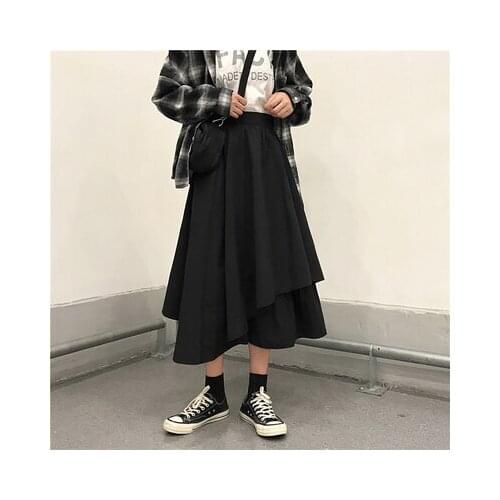 Two-layer irregular black skirt, dark chic summer long umbrella skirt Yamamoto style skirt, students