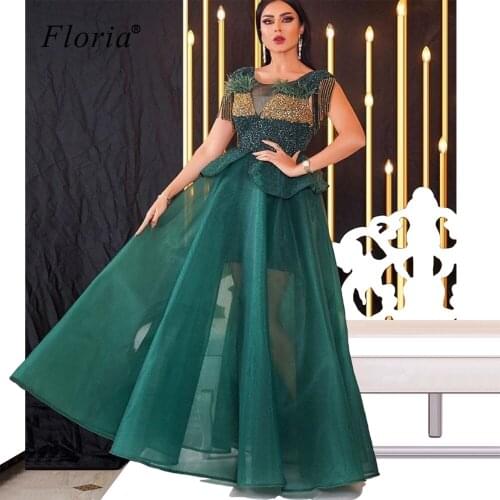 Dark Green Middle East Prom Dresses 2020 Sequins Dubai Vestido De Festa Turkish Evening Gowns Women Party Dress Long Abiye