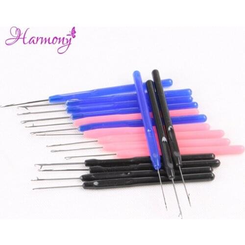 100pcs Mix Colors Plastic Handle Crochet Hook Pulling Knitting Needles Threader for Micro Rings I tip Hair Extensions