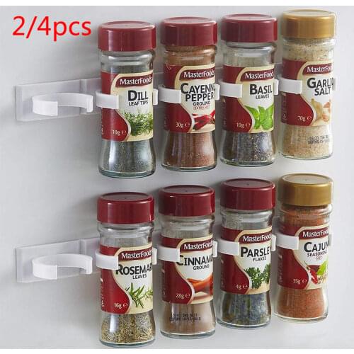 4 Pcs Bottle Rack Kitchen Storage Rack Wall Mount Jars Spice Holder Tools Plastic Clip Rack Cabinet Door Hooks Ingredient Spice