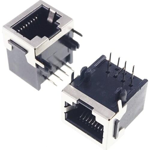 2pcs RJ45 Single Port Half Shielded Modular PCB Jack 8P8C Right Angle Through Hole PCB Ethernet connector Tab Down 1 Port