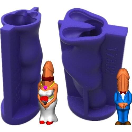 2 Pcs Funny Wedding Couple Penis Candle Epoxy Resin Mold Aromatherapy Plaster Silicone Mould DIY Crafts Ornament Mold