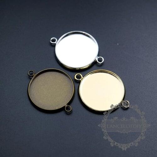 20mm setting size silver,gold,bronze brass round bezel tray with two loops pendant charm 1411187
