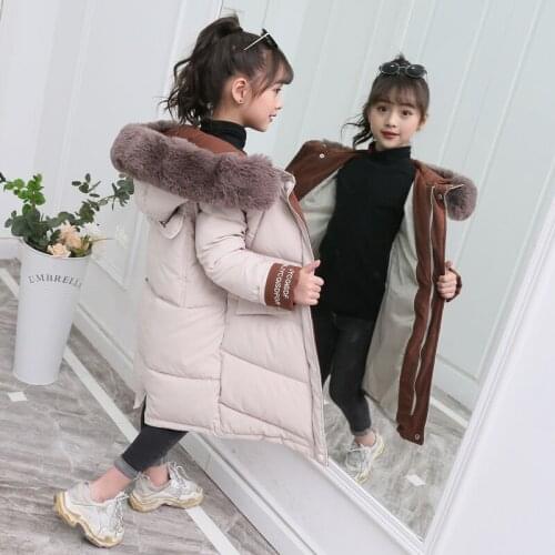 2020 Fashion Children Winter down cotton Jacket Girl clothing Kids clothes Warm Thick parka Fur Collar Hooded long Coats 3-14Y