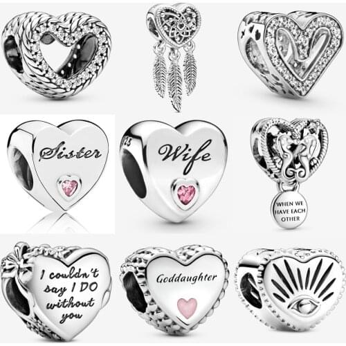 2020 New 925 Sterling Silver Flower & Bow Heart Charm Fit pandora Bracelet All-Seeing Eye & Heart Charm DIY Jewelry