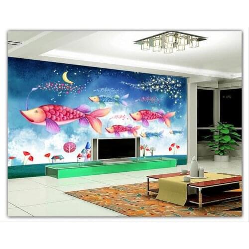 3d wall custom murals non-woven wallpaper Submarine fantasy fish watercolor TV background decoration painting 3d room wallpaper