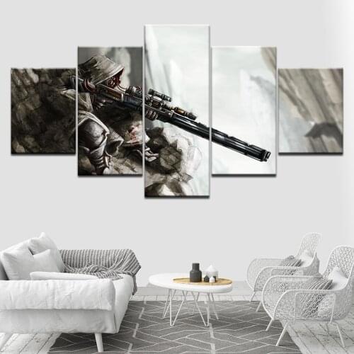 5 panel frame Wall artwork canvas Painting Snipers warrior weapon sniper rifle game Character Modular home decor picture Posters