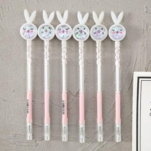 6pcs/set Creative Rabbit Gel Pen Personality Cartoon Writing Pens Student Stationery Kawaii Pink Exam Pen Office School Supplics