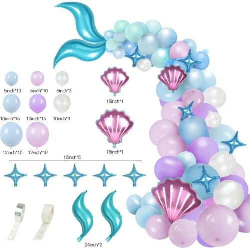 87pcs Mermaid Tail Balloon Garland Arch Mermaid Theme Birthday Party Decorations Supplies Under the Sea Little Mermaid Balloons