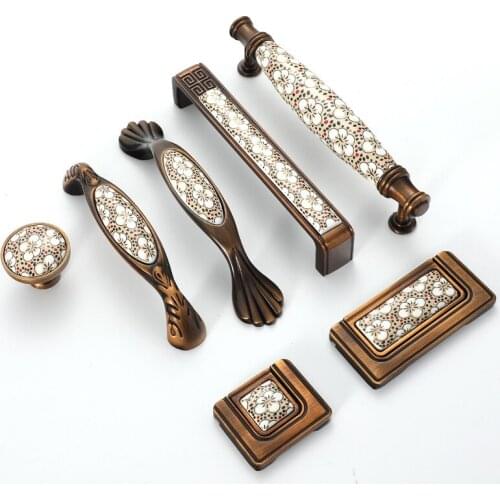Antique Bronze Ceramic Cabinet Handles Vintage Drawer Knobs Wardrobe Door Handles European Furniture Handle Hardware