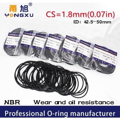 20PCS/Lot Black NBR Sealing O-Ring CS1.8mm ID42.3/43.7/45/46.2/47.5/48.7/50*1.8mm oring Seal Rubber Gasket Rings Washer