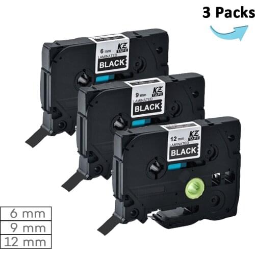 CIDY 3Pcs tze315 tze325 tze335 6mm 9mm 12mm white on black tze-335 Tze Label Cartridge For Brother P touch PT-E500W PT-E100B