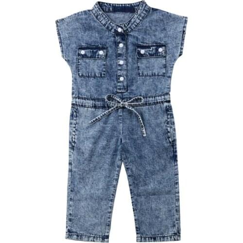 Toddler Kids Baby Girl Clothes Denim Sleeveless Romper Jumpsuit Playsuit Long Pants Baby Summer Clothing 1-6T