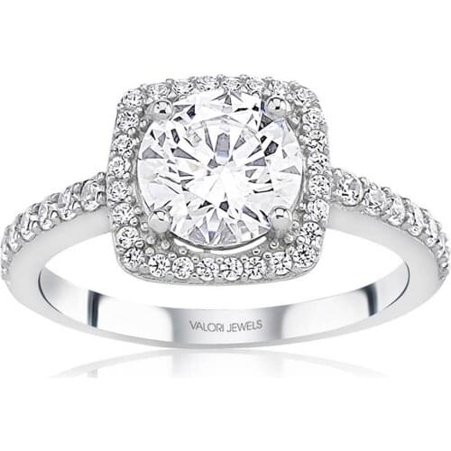 Valori Jewels 2 Carat, Zirconia White Round Gemstone, Rhodium Plated, Solitaire Ring