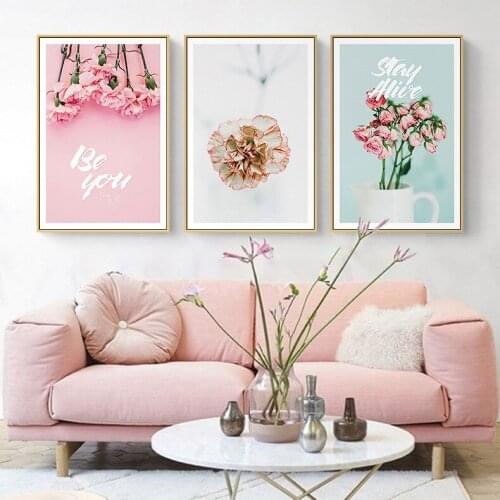 Ins Pink Rose Fower Carnation Phrase Canvas Art Abstract Painting Print Poster Picture Wall Living Room Nordic Home Decoration