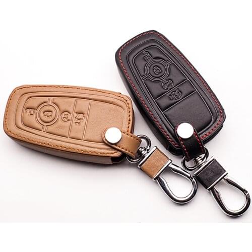 Leather Key Chain Ring Case Cover Holder Key cases For Ford Monto 2017 latest style super quality 4 button car keys accessories