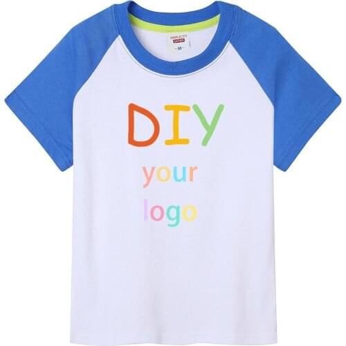 Summer Boys Round Neck Raglan Embroidery Casual 100% Cotton Custom DTG Printing Logo T-shirt