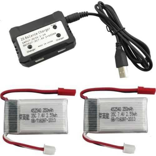 7.4V 350mAh 35C Lipo battery *2PCS & Charger for MJX X401H X402 RC Quadcopter Parts Accessories
