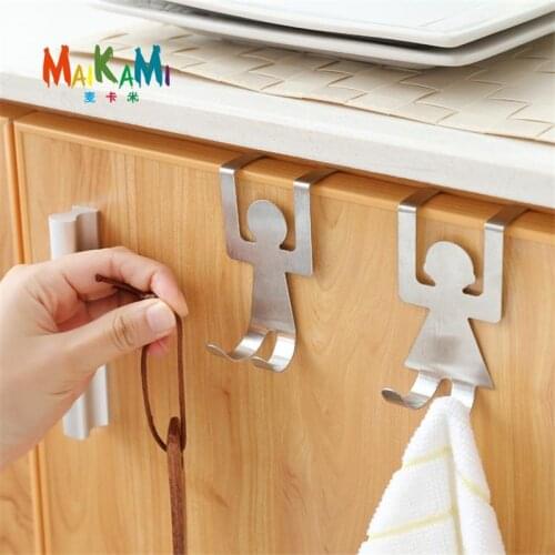 MAIKAMI 2Pcs/set Stainless Steel Lovers Shaped Hooks House Kitchen Pot Pan Hanger Clothes Storage Rack Tool