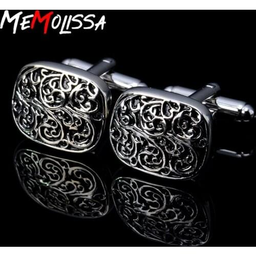 MeMolissa Luxury shirt cufflinks for mens gift Brand cuff buttons Engraved Flower cuff link High Quality abotoaduras Jewelry
