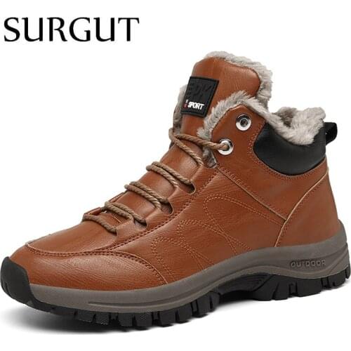 SURGUT Men Boots New Lace Up Men shoes Non-slip Wearable Large Size Casual Shoes Plus Retro Trend Mens Fashion Warm Snow Boots