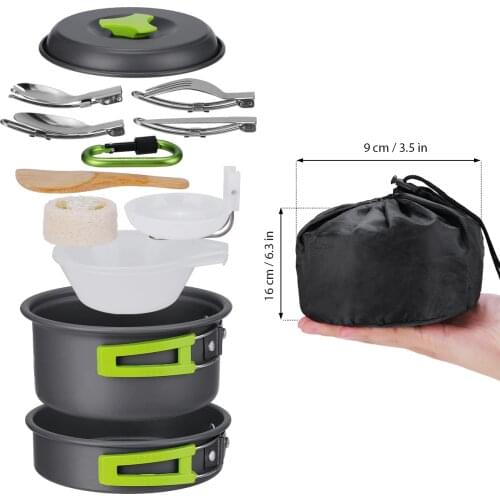 Outdoor Camping Cookware Set Marching Utensils Tableware Cooking Stove Kit Travel Pan Hiking Picnic Camping Tools for 1-2 Person