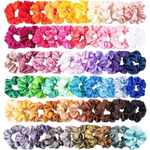 Colorful Silk Satin Scrunchie Set 60Pcs Strong Elastic Bobble Hair Bands Traceless Hair Rope Accessory for Ponytail Holder