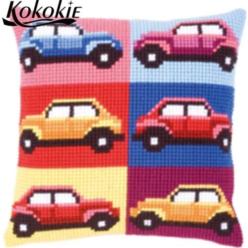 Diy knitting needles kit embroidery yarn Needlework Sets cartoon car pillowcase craft kits for adults cross stitch sets sale