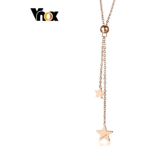 Vnox Womens Elegant Stars Charm Choker Y Necklaces Stainless Steel Tassel Girl Female Party Accessories