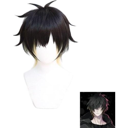 Anime Slow Damage Towa Wig Cosplay Costume Men Short Black Yellow Heat Resistant Synthetic Hair Halloween Wigs + Wig Cap