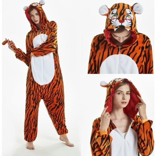 Adult Fashion Kigurumi Pajamas Children Sleepwear Homewear Animal Tiger Onesies Family Matching Look Out Pijamas for Boys Girls