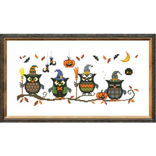 Owl magician cross stitch package bird animal 18ct 14ct 11ct white cloth cotton thread embroidery DIY handmade needlework