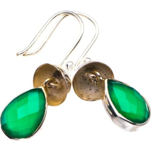 Natural Chrysoprase Handmade 925 Sterling Silver Earrings 1.25" D3626