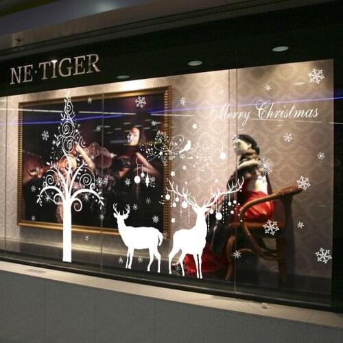 Christmas Decorations Elk Window Stickers Show Room Party Shopping Mall Wall Decals New Year Decoration Festival Gift