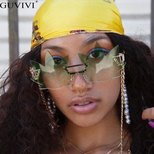 Punk Rimless Sunglasses Women 2020 Gradient Vintage Sunglasses Men Brand Designer Retro Leaf Shaped Glasses Steampunk Eyewear