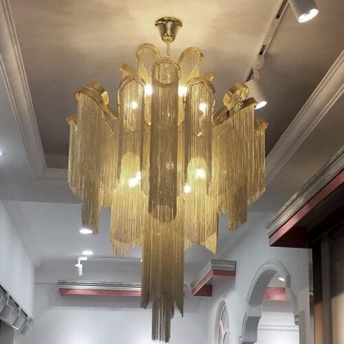 High Quality Modern Chain Chandelier Living Room Gold/Silver Home Decor Hang Lamp Luxury Loft Light Fixture Bedroom Led Lustre