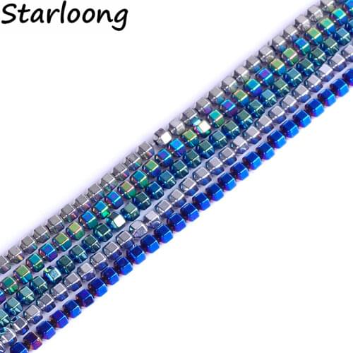 Top quality Natural stone bright multi-color Hexahedral loose spacer hematite beads for DIY jewelry necklace bracelet making