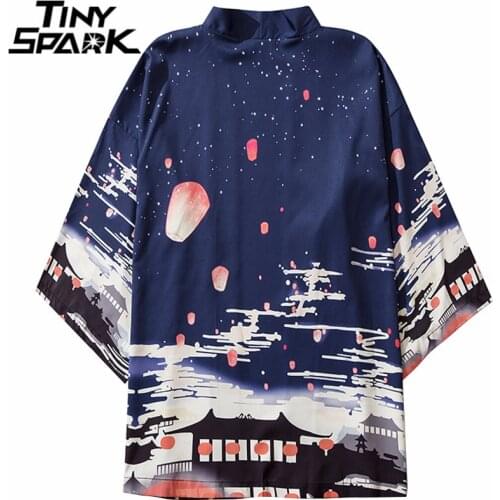Japanese Kimono Jacket Kongming Lantern Print Harajuku 2021 Hip Hop Men Japan Streetwear Jacket Summer Thin Clothing Kimono