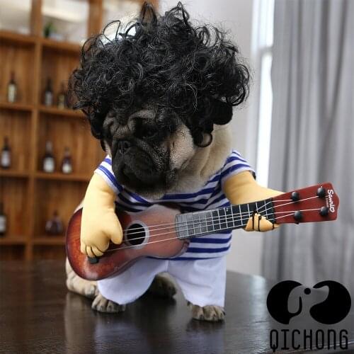 Pet Dog Guitarist guitar costume Funny Clothes Four Seasons Breathable Sling Vest Dogs Costume Outdoor
