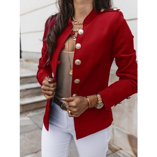 Vintage Blazer Women Office Jacket Streetwear Autumn Button Solid Color Elegant Long Sleeved Slim Breasted Small Blazer Outwear