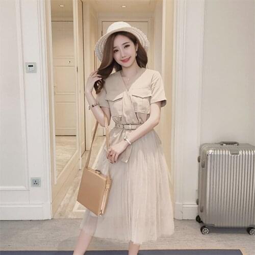 New High Quality Explosions Leisure Vintage color matching Dresses Women solid Spring summer Casual Dress