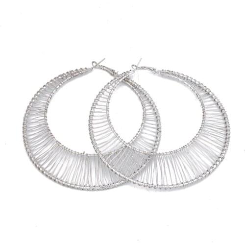 1PC Metal Color Wire Winding Big Hoop Earrings European Women Exaggerated Over Size Round Circle Earrings Party Jewelry E707