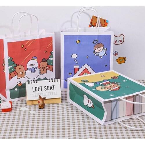 1 pcs Christmas Gift Bags Santa Sacks Paper Bag with Handle Kids Party Favors Box Christmas Decorations for Home