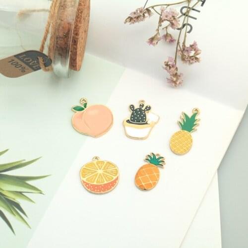 10pcs Pineapple Peach Cactus Enamel Charms Fruits Alloy Floating Pendant DIY Keychain Earrings Making Jewelry Accessories YZ577
