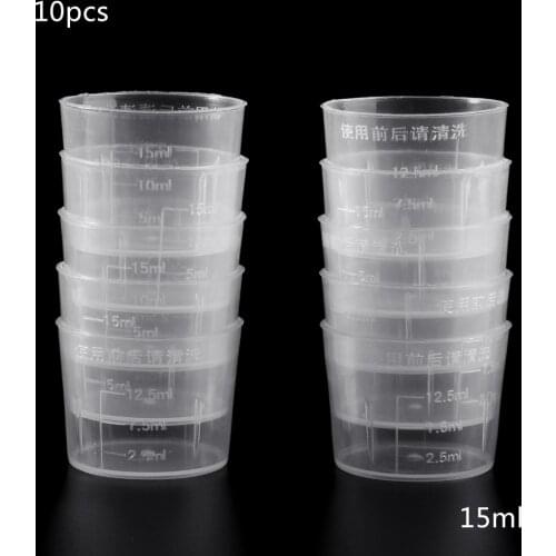 10Pcs 15ml Clear Plastic Measuring Cup Graduated Measure Beaker Measuring Medicine Cups For Lab