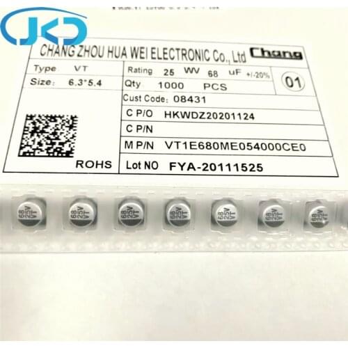 20pcs/50pcs New 68uF 25V 6.3x5.4mm Super Low ESR 25V68uF SMD Aluminum Electrolytic Capacitor High Quality 68UF25V SMD