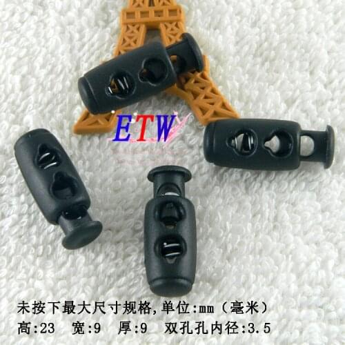 Free Shipping Wholesale High Quality Nylon Cord Lock 23*9*9MM 2 Holes black Nylon Pig Nose Button Spring Stopper 200 pcs/lot